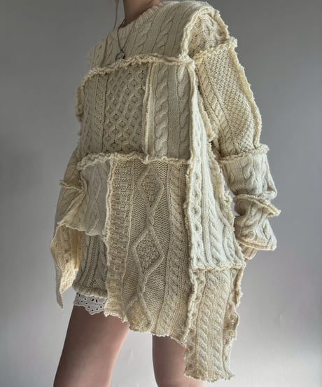 【RE;CIRCLE】 RE Aran Knit Patchwork Pullover Top / 251218-008