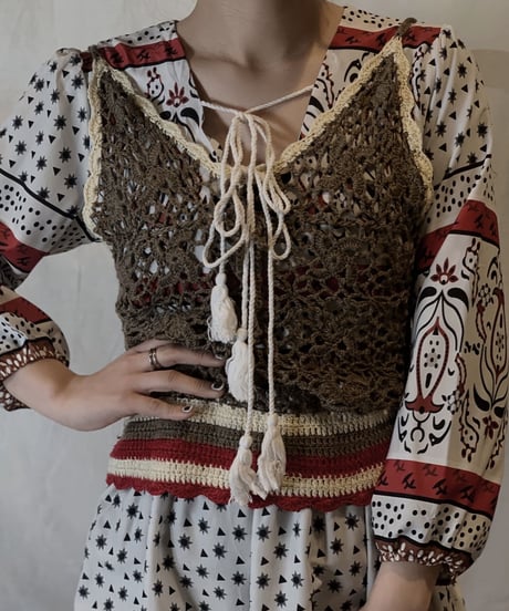 【USED】Crochet No Sleeve Knit Top/210217-059