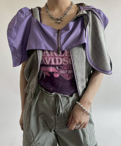 【USED】 Check Pattern Gimmick Hooded Vest / 250526-015