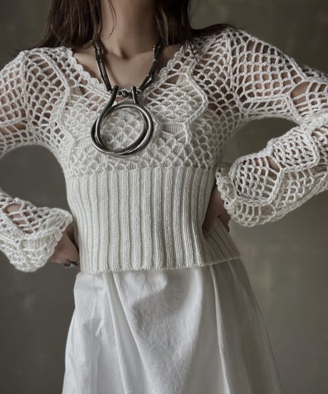 【USED】　Crochet Knit L/S Top/ 220220-032