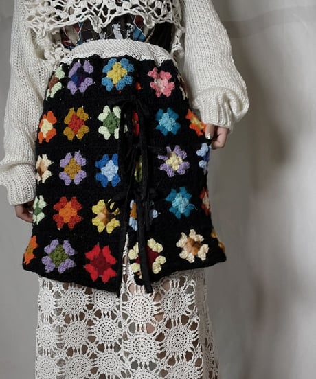 【RE;CIRCLE】 RE Granny Knit×Lace Long Skirt①/210917-005