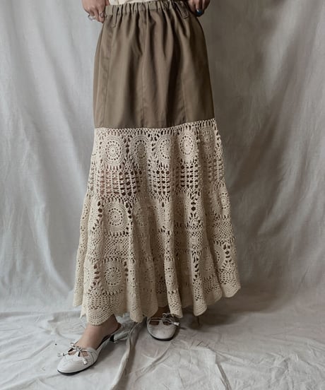 【RE;CIRCLE】 RE Crochet Long Skirt①/210512-016
