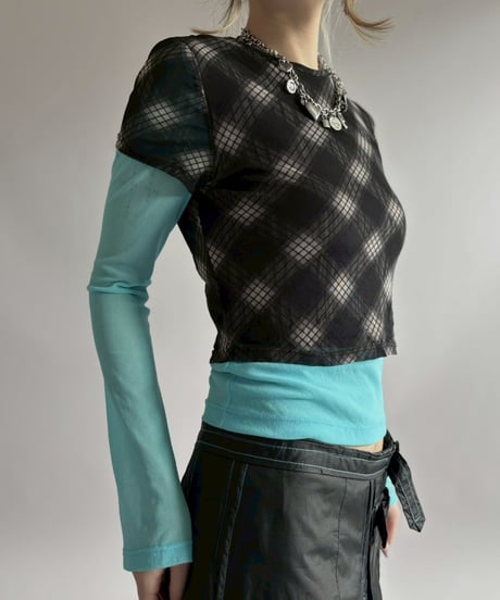 【USED】 Check Pattern H/S Sheer Top / 260425-006