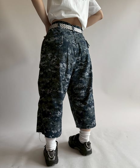 【USED】 Military Camouflage Painted Cut off Shorts  / 250719-002