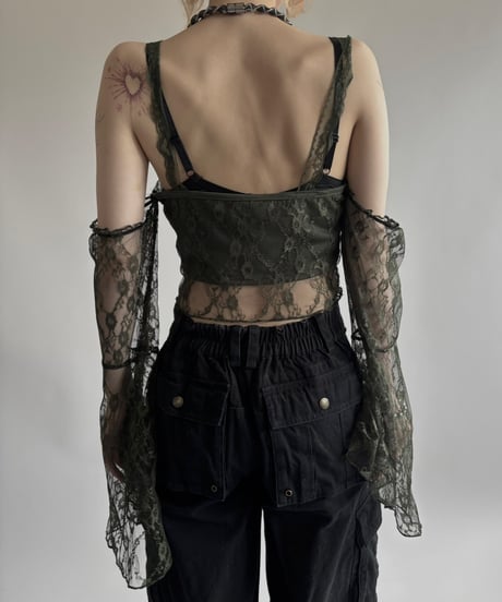 【USED】 Lace Pattern Flare Sleeve Cami Top  / 250531-009