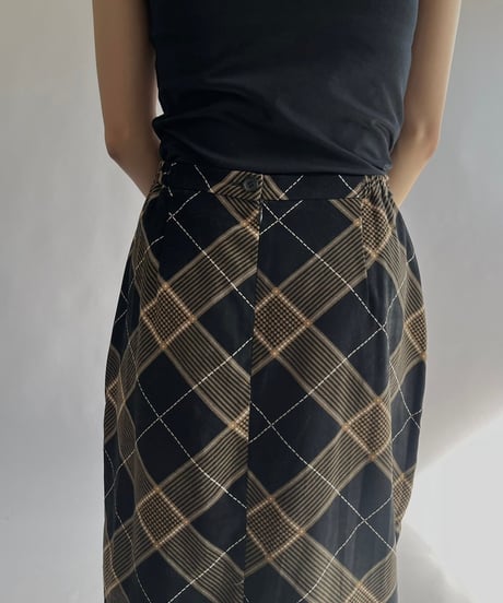 【USED】 Check Patterned Velour Skirt / 241019-025