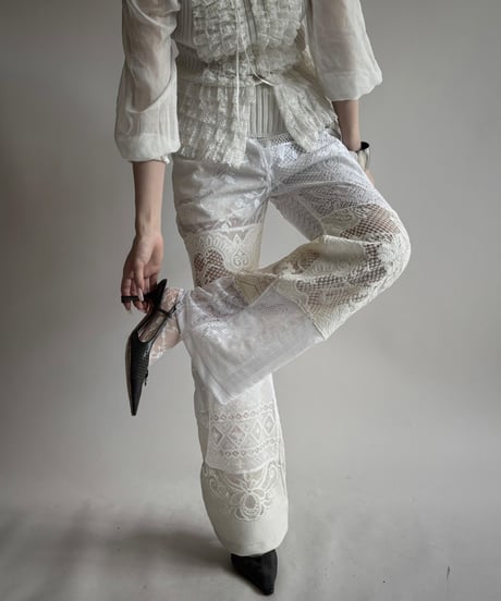 【RE;CIRCLE】 RE Crochet Lace Patch work Pants / 250731-010