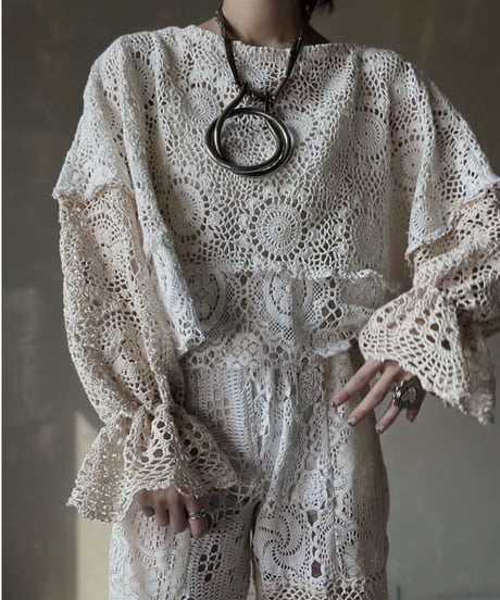 【RE;CIRCLE】 RE Crochet Patchwork L/S Top③/20220317-004