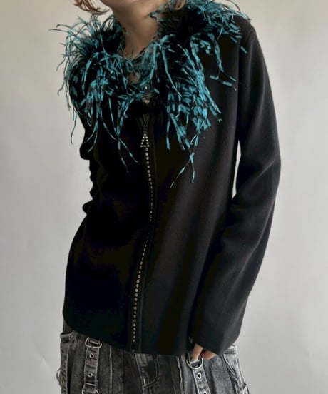 【USED】 Fur Knit Zip Cardigan /251018-008