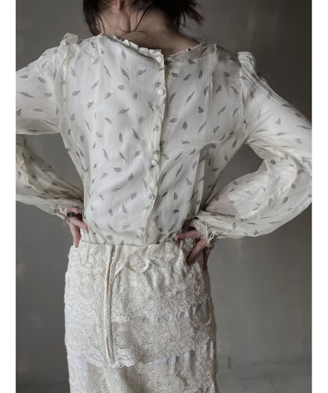 【USED】　Plants Patterned See-through Shirt Top/ 220220-012