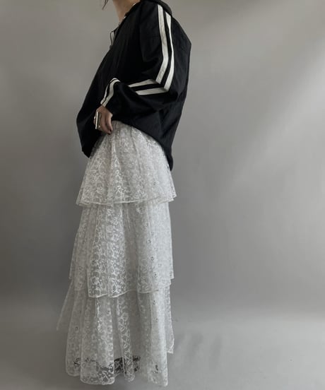 【USED】 Lace Lame Tiered Skirt /231021-029