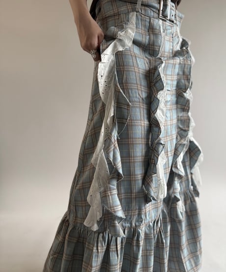 【USED】 PRETTY DAMAGE Check Pattern Design Long Skirt /250510-098