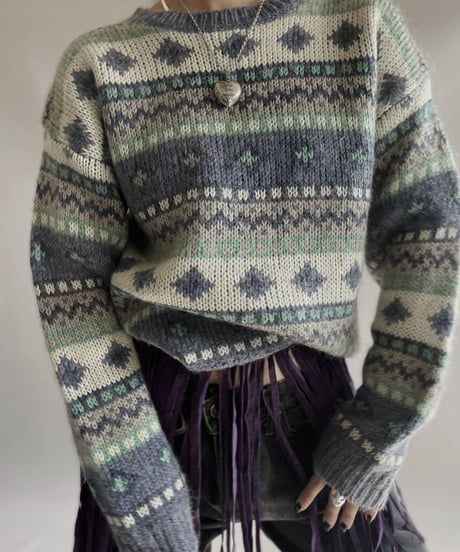 【USED】 L.L. Bean Nordic Patterned Mohair knit Top / 231209-016