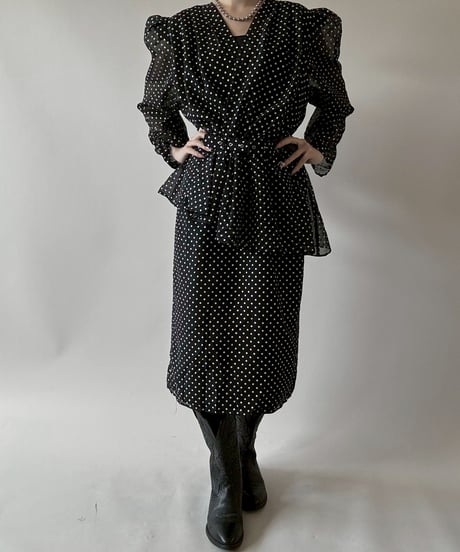 【USED】 Dot Pattern Sheer Sleeve Long One-Piece  / 250628-006