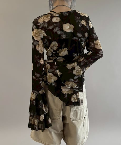 【USED】 Flower Pattern Sheer Leotard Top / 260307-025