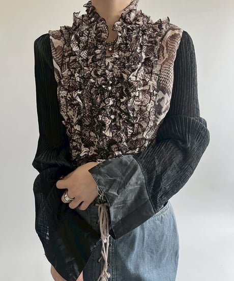 【USED】 Leopard Pattern L/S Sheer Top  / 250526-008