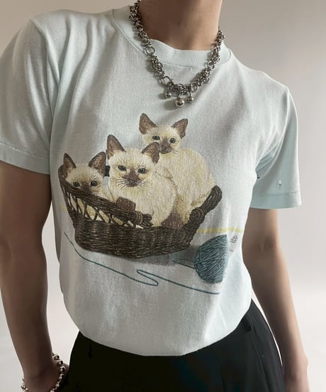 【USED】  Made in USA JERZEES Cat print T-Shirt/250510-028