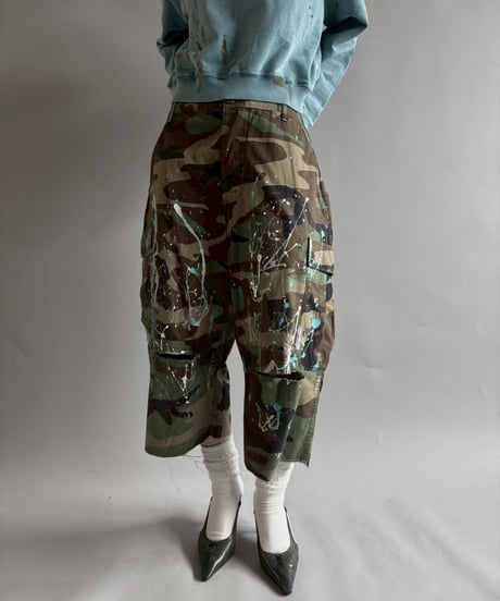 【USED】 Military Camouflage Cut Off Paint Pants /250925-010