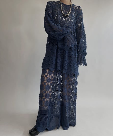 【RE;CIRCLE】 RE Crochet Lace One-piece Navy / 220818-007