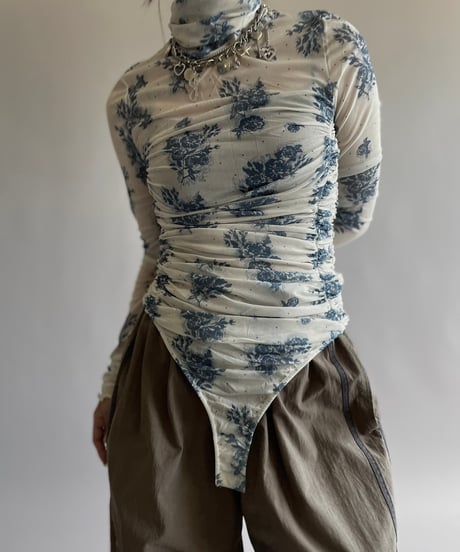 【USED】 Flower Patterned Sheer Leotard Top /240914-007