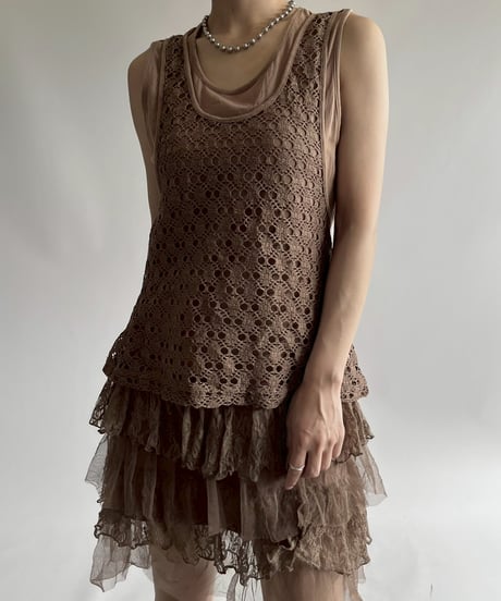 【USED】 Mesh Design Tiered One-Piece / 250726-007
