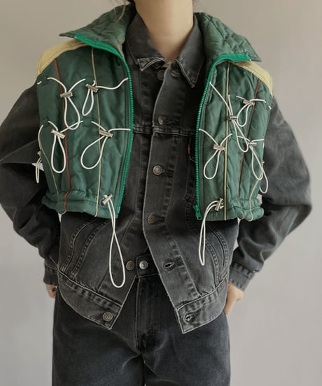 【RE;CIRCLE】 RE Draw Code Down Vest Green×White / 221215-004