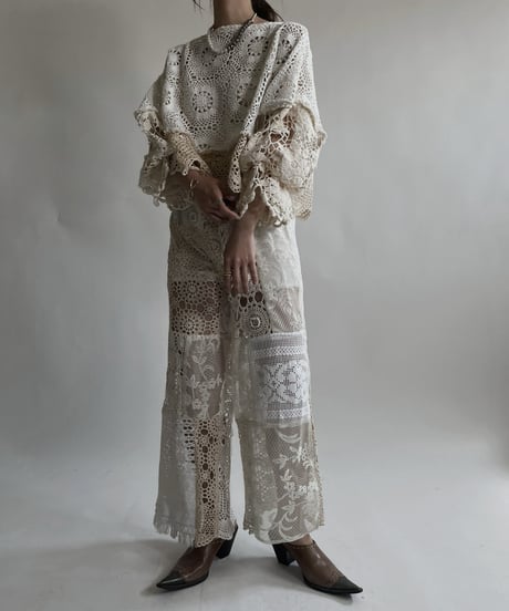 【RE;CIRCLE】 RE Crochet Lace Patchwork Pants / 220427-019
