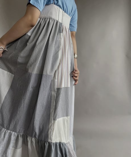 【RE;CIRCLE】 RE Patchwork Strip Shirt One-Piece / 230608-011
