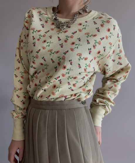 【USED】 Flower Pattern Waffle Top / 260214-012