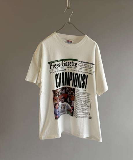 【USED】 97's Hanes American Football Newspaper T-Shirt / 260607-008
