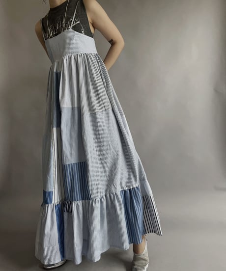 【RE;CIRCLE】 RE Patchwork Strip Shirt One-Piece / 230608-016