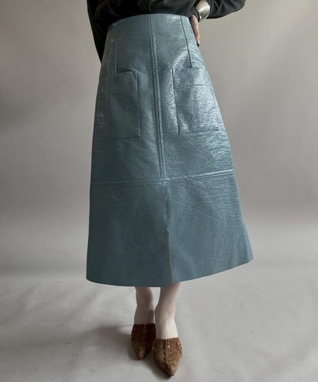 【USED】 Fake Leather Long Slit Skirt /260418-024