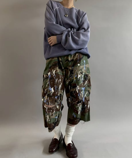 【USED】 Military Camouflage Painted Cut off Shorts / 251101-029