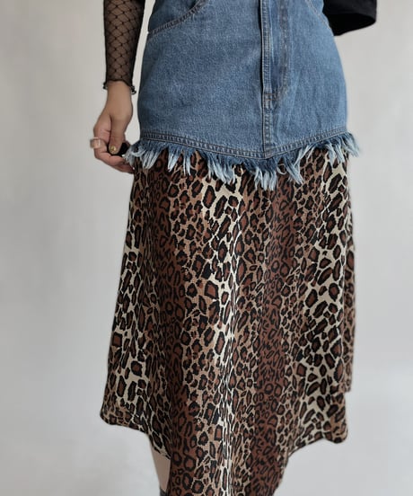 【USED】 Denim Leopard Long Skirt / 220813-004