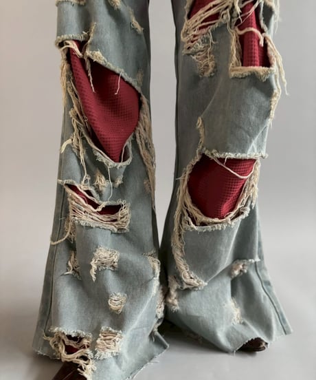【USED】 dirty punk Damage Denim Layered Pants /260607-017