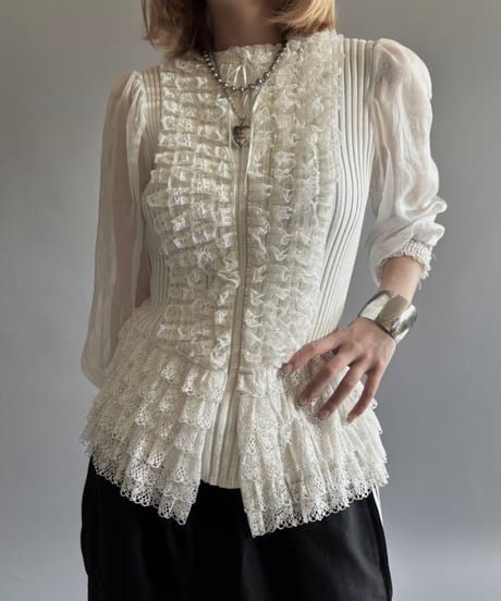【USED】 Sheer frill knit top / 250913-008