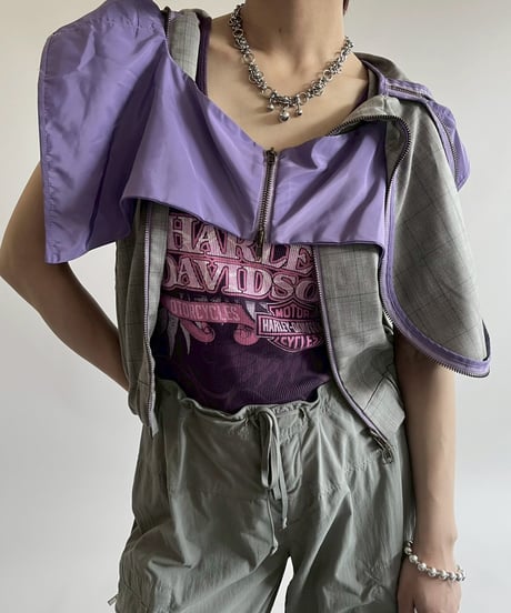 【USED】 Check Pattern Gimmick Hooded Vest / 250526-015