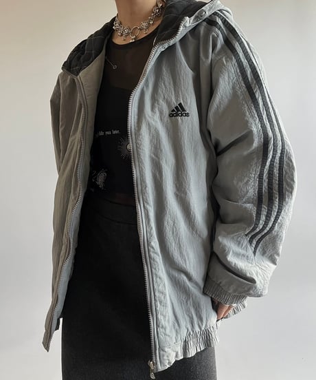 【USED】 90s adidas Lining Quilting Hooded Jacket /241228-011