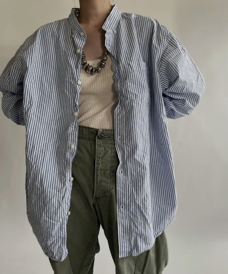 【RE;CIRCLE】 RE Collarless Striped Shirt / 220609-002