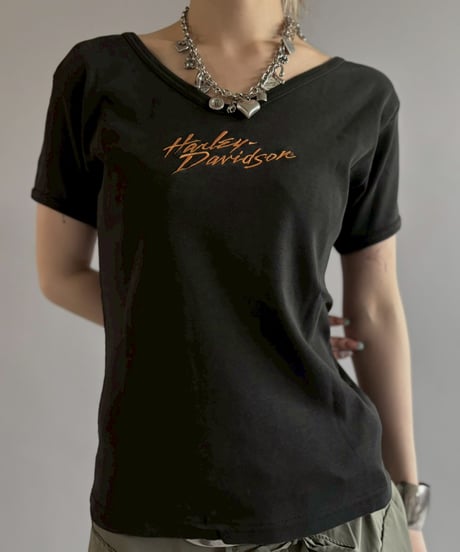 【USED】 Made in USA HARLEY DAVIDSON Back Closs Design T-Shirt / 260607-003