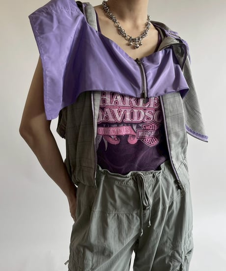 【USED】 Check Pattern Gimmick Hooded Vest / 250526-015