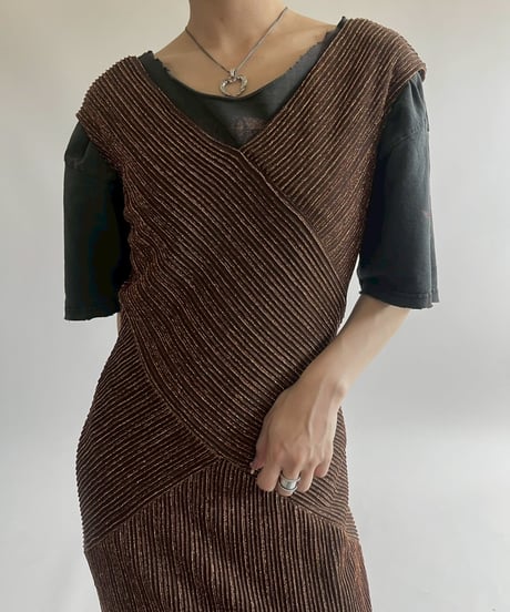 【USED】 Pleats Lame N/S Long One-Piece /250426-013