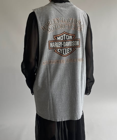 【USED】   Made in USA HARLEY- DAVIDSON Cut off Tank Top /250510-006
