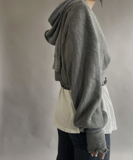 【RE;CIRCLE】 RE Acrylic Knit Cardigan + Hoodie Gray / 230220-008