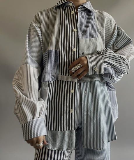 【RE;CIRCLE】 RE Patchwork Strip Shirt / 230824-003