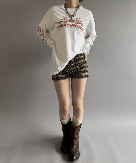 【USED】 HARLEY DAVIDSON Fire Pattern Sleeve L/S T-Shirt / 260607-002