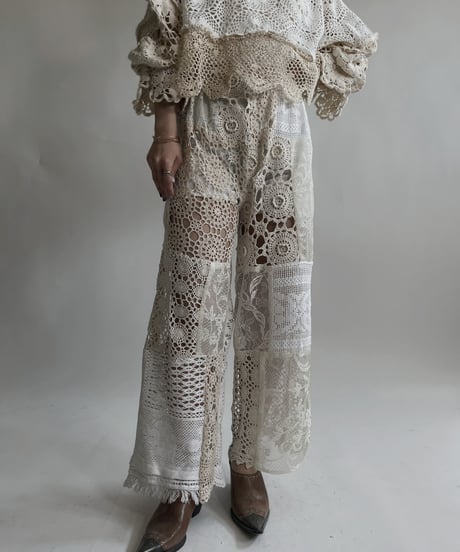 【RE;CIRCLE】 RE Crochet Lace Patchwork Pants / 220427-019