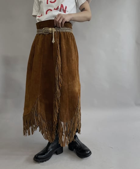 【USED】 Suede Leather Skirt Brown / 230304-017