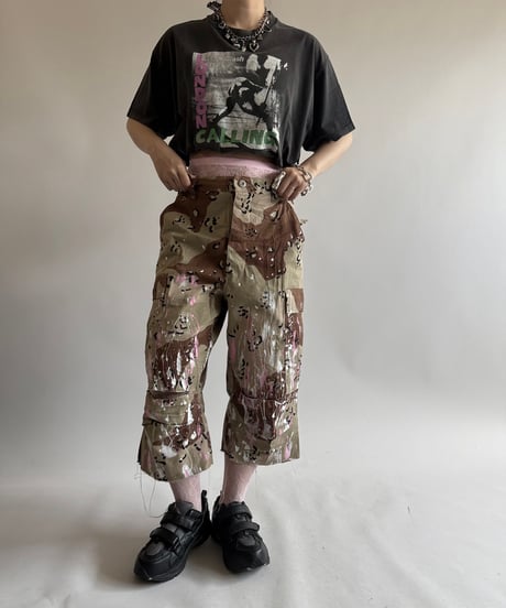【USED】 Military Camouflage Painted Cut off Shorts  / 250614-009