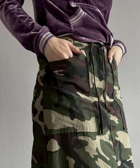 【USED】 Made in USA Camouflage Nylon Drawstring Skirt / 251206-020